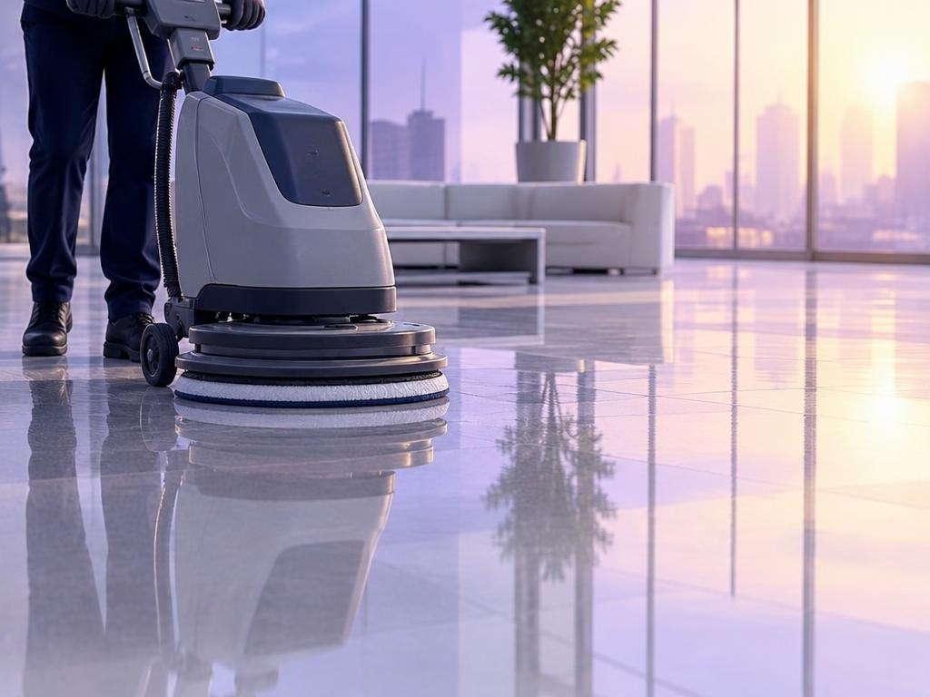 Illustrative commercial floor care scene